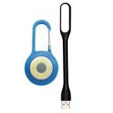 Cumpara ieftin Set iluminare portabil outdoor si birou, lanterna LED cu carabiniera albastra + lampa USB flexibila 1.5W 5V 16.8 cm neagra pentru laptop si EDC