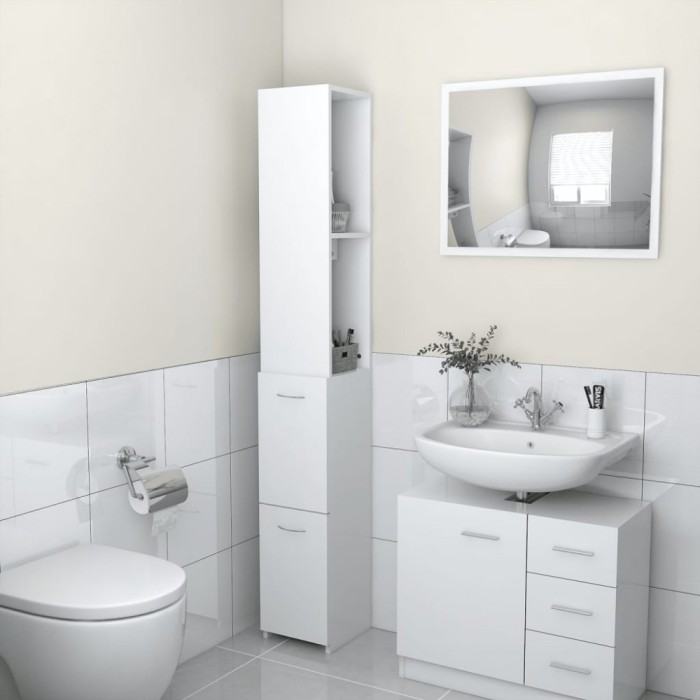 Gossi dulap de baie, alb, 25x26,5x170 cm, lemn prelucrat