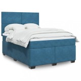 VidaXL Pat box spring cu saltea, albastru, 140x190 cm, catifea
