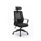 Scaun Serioux office Shark, greutate maxima suportata 150 kg, piston cu gaz clasa 4, manere fixe, tetiera reglabila, baza stea cu 5 picioare, negru