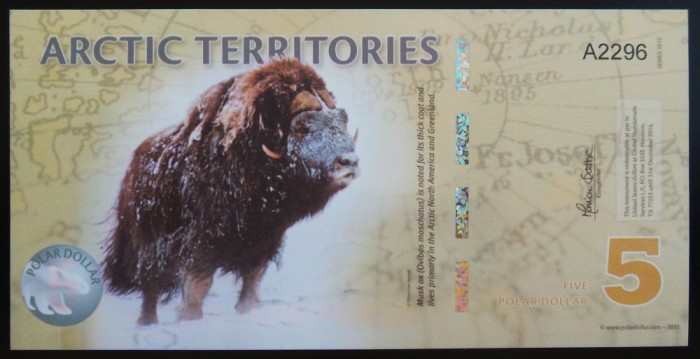 Bancnota - Fantezie 5 DOLARI POLARI - TERITORIILE ARCTICE, ND * Cod 752 = UNC