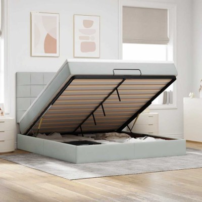 vidaXL Cadru de pat otoman cu saltele Gri deschis 180x200cm catifea 3313487 foto