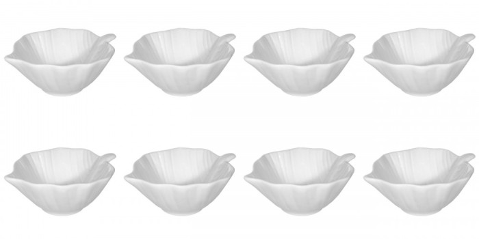 Set boluri, 8 piese, 120 ml, Portelan, Alb fildes