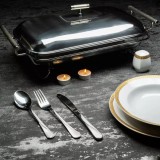 Vas termorezistent, capac inox, cu incalzitor pentru mancare, chafing dish cu lumanare, 3L, Kinghoff