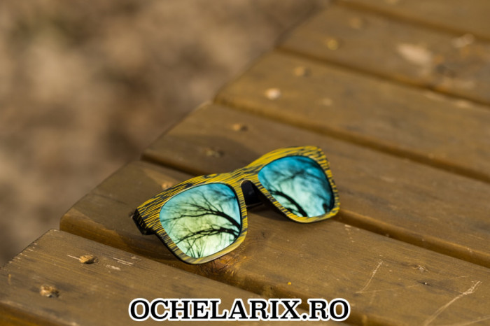 Ochelari Soare Lemn Imprimat Retro - Unisex , Oglinditi - Verde