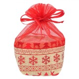 Sac Decorativ Crăciun, Polięster, Culori Roșu Bej, Dimensiune 16x8x16 cm, Oem