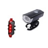 Set lumini pentru bicicleta, Fata/spate, Rezistent la apa, Reincarcabil USB, Negru, Oem