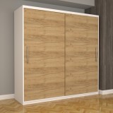 Dulap Dormitor Nova Eco 200 cm x 200 cm fara oglinda, alb cu usi glisante oak craft gold