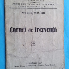 Czernowitz Cernauti Carnet de Frecventa 1937-1938 Bucovina Bukowina