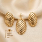 Set Dantela Aurie , cercei E i pandantiv placati cu aur 14K, model traforat