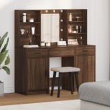 VidaXL Set masă toaletă cu LED, 3 piese, stejar maro, lemn prelucrat