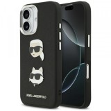 Husa pentru Apple iPhone 17, Karl Lagerfeld, Grained Karl &amp; Choupette&#039;s Heads Pins and Logo, Neagra
