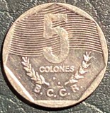 5 COLONES 1993 COSTA RICA/ OTEL PLACAT cu NIKEL, 7,25 g, 25,9 mm., America Centrala si de Sud