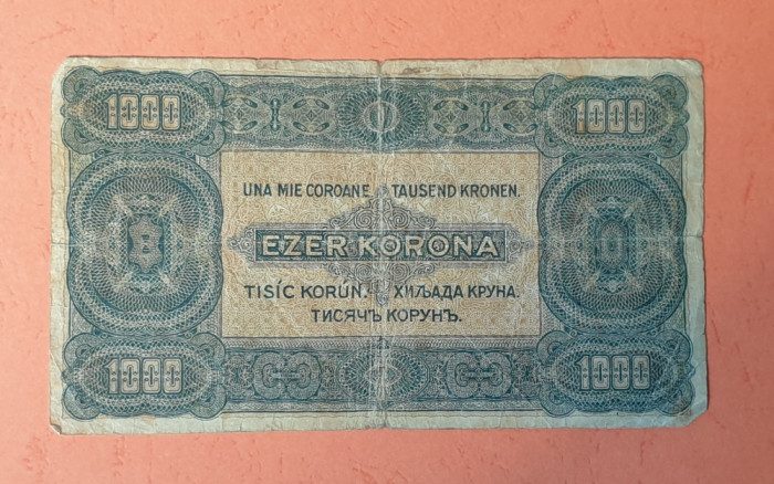 1000 Koroane 1923 UNA MIE Coroane Transilvania Bancnota Imperiu Austroungaria