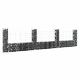 Coș gabion &icirc;n formă de U cu 4 st&acirc;lpi, 380x20x100 cm, fier
