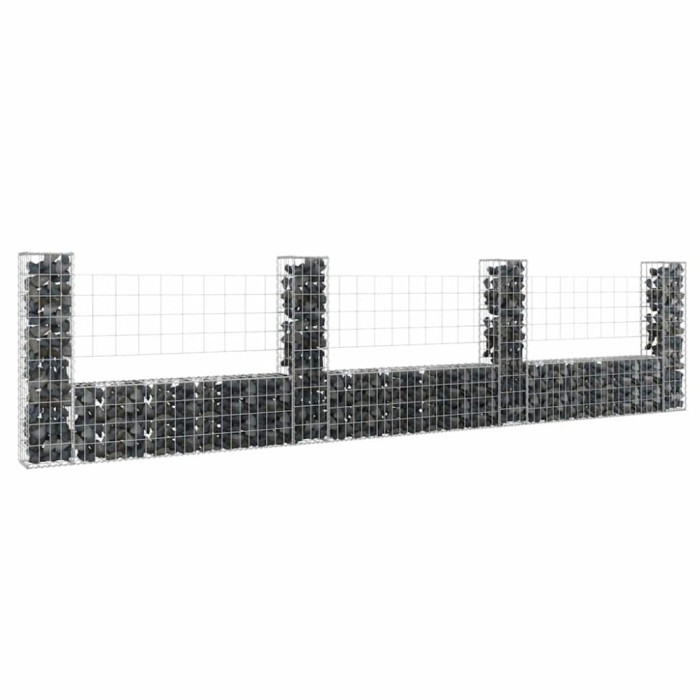 Coș gabion &icirc;n formă de U cu 4 st&acirc;lpi, 380x20x100 cm, fier