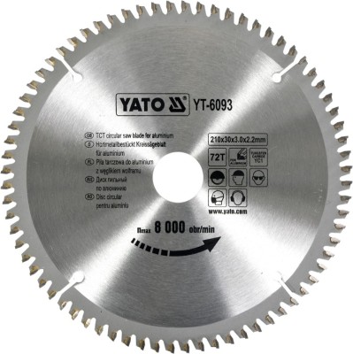 Disc fierastrau wolfram pentru aluminiu 210 mm x 72T YATO foto