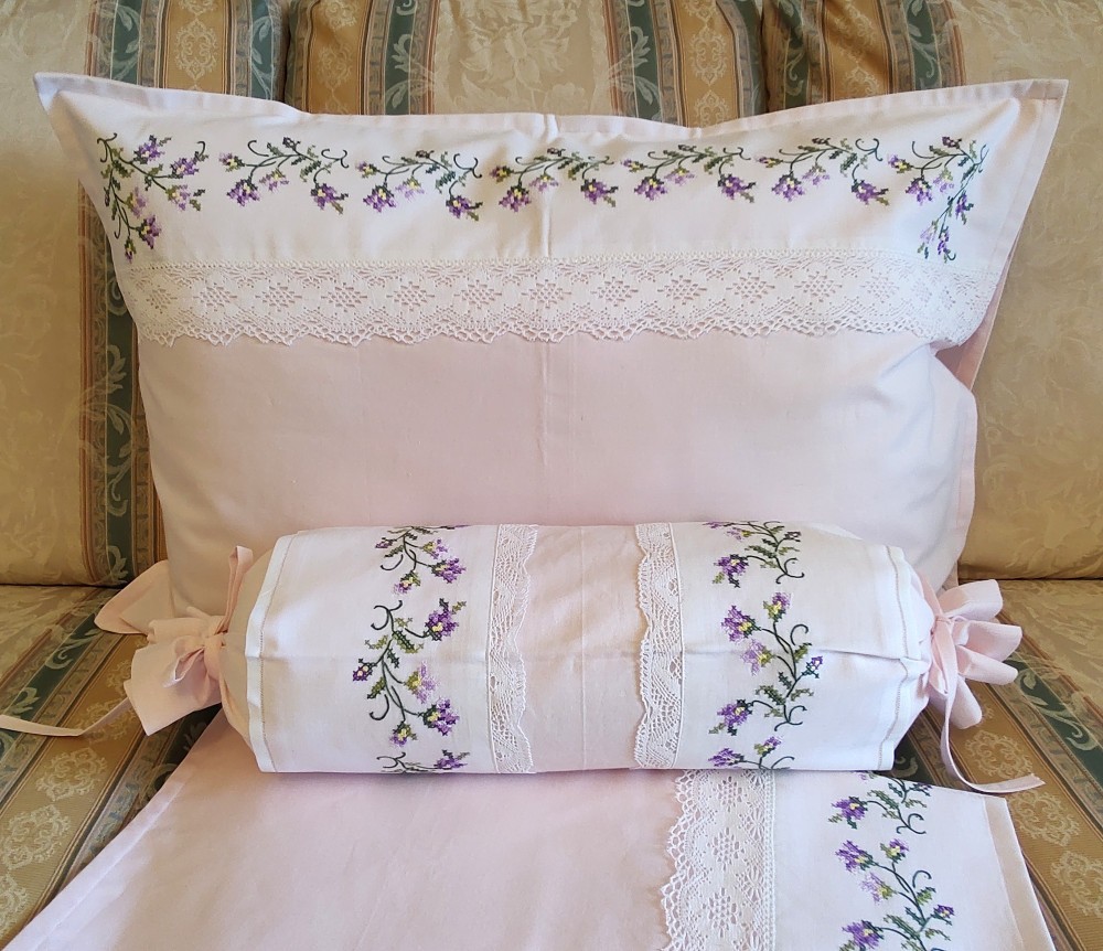Set Vintage fete de perna si fata de perna burduf cu broderie manuala ...