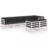 Set mobilier de gradina cu perne, 8 piese, lemn masiv de pin