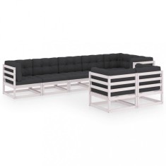 Set mobilier de gradina cu perne, 8 piese, lemn masiv de pin