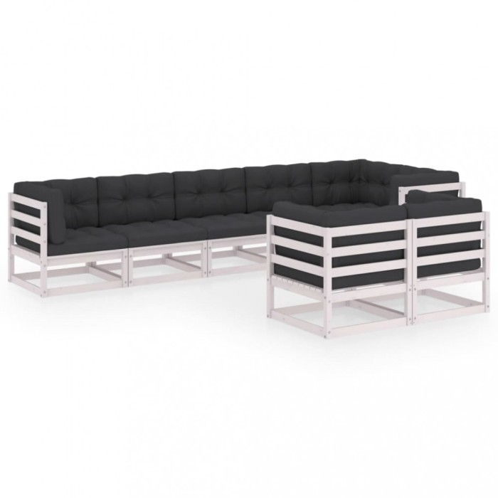 Set mobilier de gradina cu perne, 8 piese, lemn masiv de pin