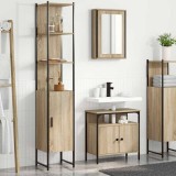 Cumpara ieftin Set de mobilier pentru baie cu raft Pe perete cu depozitare cu ușă cu oglindă 3 pcs Stejar sonoma