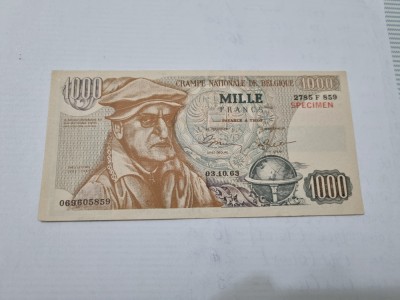 bancnota belgia 1000 fr 1963 specimen foto