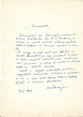 A3536N Ion Gheorghe, act scris și semnat olograf, 1968 foto