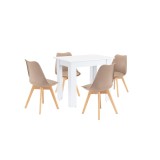 Set Masa Amina 4 1 Bej-Alb Leziter 4 Scaune Masă Dining 86x60cm