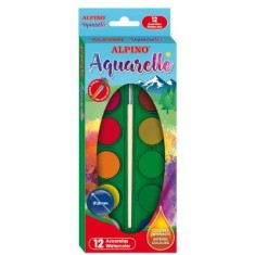 Acuarele 12 culori/cutie + 1 pensula gratis, Alpino