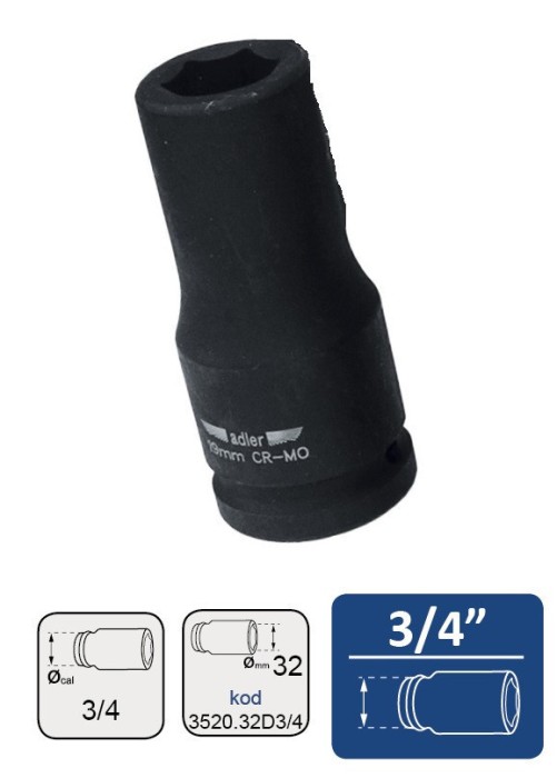 MA3520.32D3/4 CHEIE TUBULARA DE IMPACT LUNGA 3/4" 19-36MM