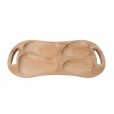 Tava asimetrica pentru servire, din lemn de fag, cu 4 compartimente si manere, 60x33cm / EXT 7021