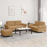 VidaXL Set de canapele cu perne, 3 piese, maro, catifea