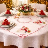 Set Fata de masa alba si broderie alba Craciun - 6 persoane