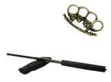 Cumpara ieftin Set Autoaparare: Baston Telescopic 50cm Negru + Pumnal/Box Craniu Otel, Husa Curea, 20cm Pliat