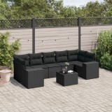 Cumpara ieftin Set mobilier de grădină cu perne, 8 piese, negru, poliratan
