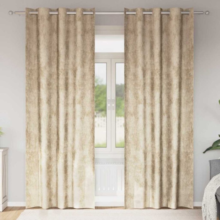 Set perdele din catifea , 2 piese, &oelig;illets crem, 260x140 cm