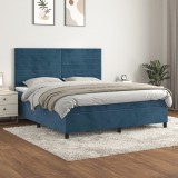 Cumpara ieftin Pat box spring cu saltea, albastru &icirc;nchis, 180x200 cm, catifea