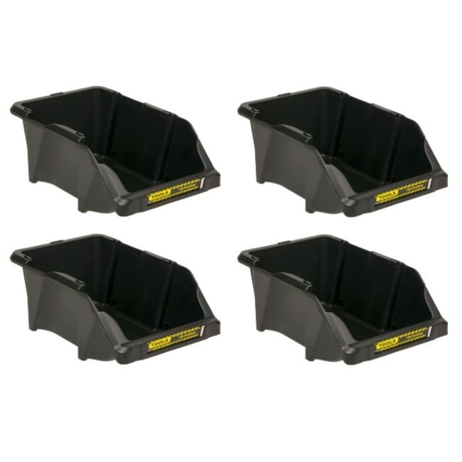 Set 4 cutii organizatoare pentru depozitare unelte, stivuibil, plastic, negru, 15x12x23 cm