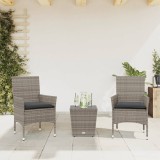 Set Bistro Gradina 3 Piese, Gri, Poliratan &amp; Sticla, Perne Incluse, 2 Locuri
