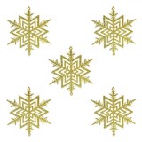 Set Ornamente Brad Crăciun Jumbo, Fulgi, Plastic, Auriu, 10 cm, 5 Bucăți, Oem