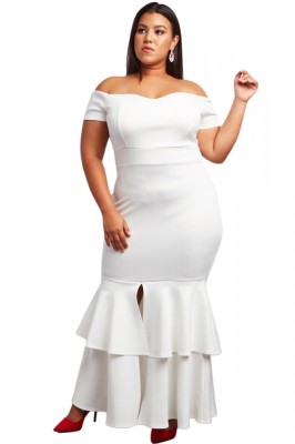 C661P-2 Rochie de seara model plus size cu decolteu bardot foto