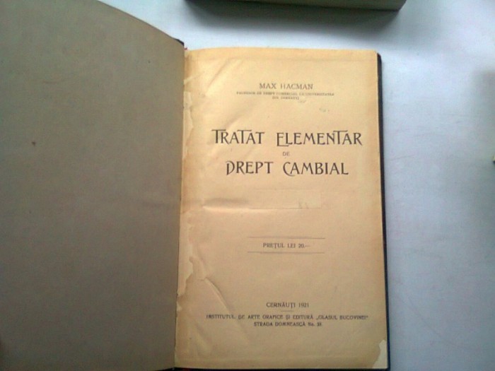 TRATAT ELEMENTAR DE DREPT CAMBIAL - MAX HACMAN