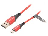 Cablu USB 2.0 USB-A la USB-C 2m Roșu, Vention