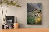 Tablou Canvas, "Lacul de smarald &icirc;n munți st&acirc;ncoși", Calm, Reflections, Nature, Mountains, Trees, Serene, Water, Rocks, 26 x 39 cm, CMCLASS