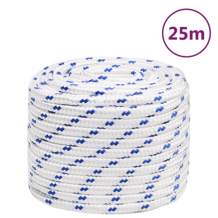 Fr&acirc;nghie de barcă, alb, 16 mm, 25 m, polipropilenă
