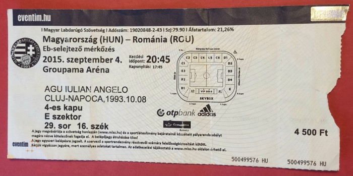 Bilet meci fotbal UNGARIA - ROMANIA (04.09.2015)