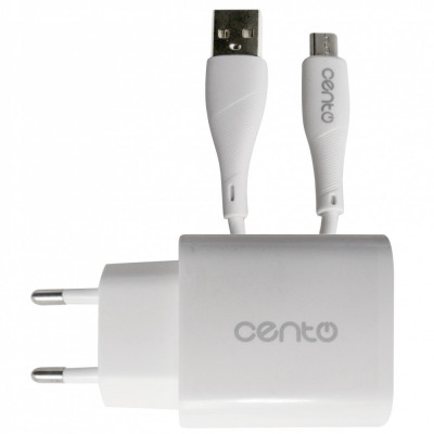 Incarcator retea Centro P213/Lite, 2 x USB, cablu detasabil USB la microUSB, max. 2.4A, alb foto