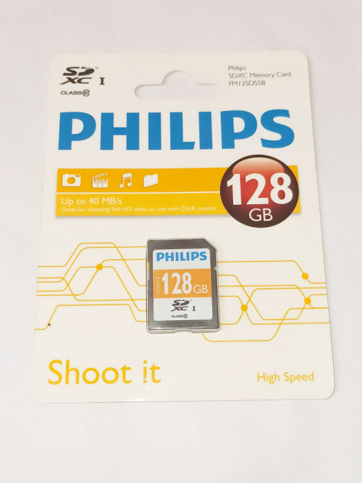 Card memorie SD XC SDXC 128 GB Clasa 10 Philips - sigilat - negru