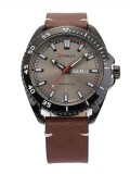 Cumpara ieftin Ceas Bărbătesc Quartz &ndash; Carcasă Oțel Negru 46 mm &ndash; Cadran Maro &ndash; Curea Piele